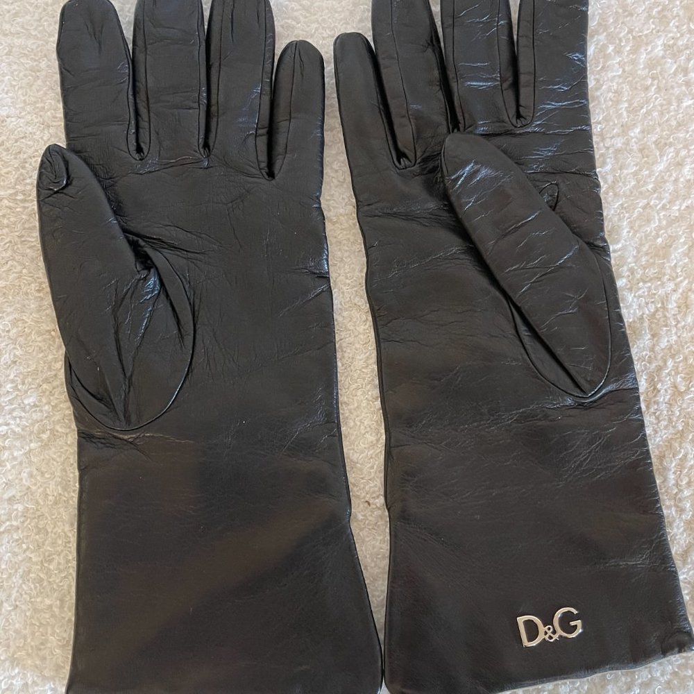 Worn once D&G gloves black leather size 7 - Picture 2 of 15